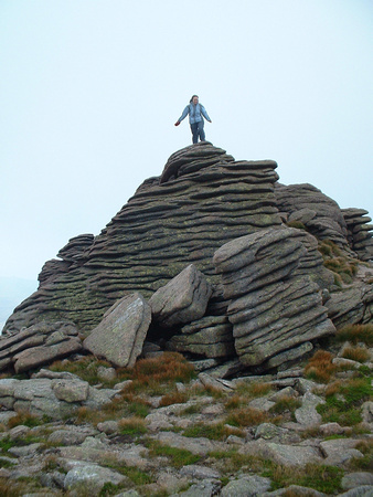 Jen on the summit of Bheinn Mheadhoin.  It was getting windy again.